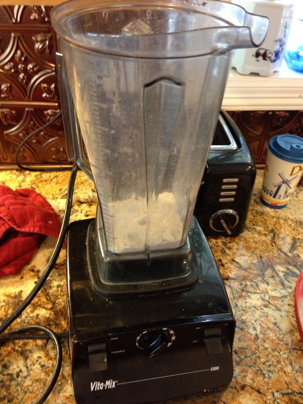 Then make your oat flour, just blend half a cup of oats in a vita mix until its a soft powder