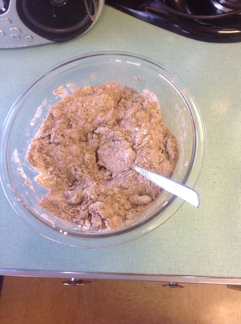Then mix both dry and liquid ingredients together in one bowl
