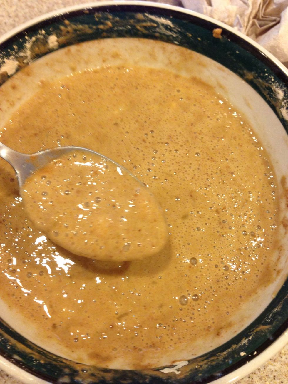 Then mix in your milk, cinnamon and one packet of protein mix. (just to give you an idea, the packet I used was almost a half cup in measurement.) You are free to add blueberries here if you like!