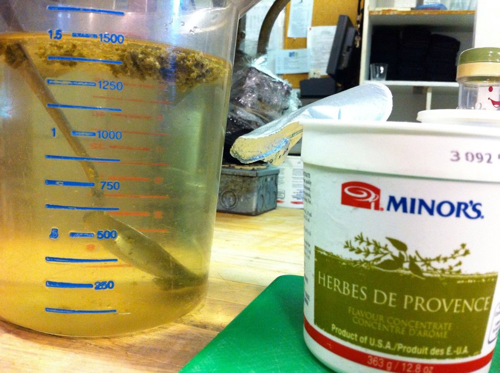 Then mix your 2 Tbsp herbs and  750 ml water. I have this frozen herb paste I use at work but you can use dry or fresh. ***Measurements are off in the photos as it was a double batch.