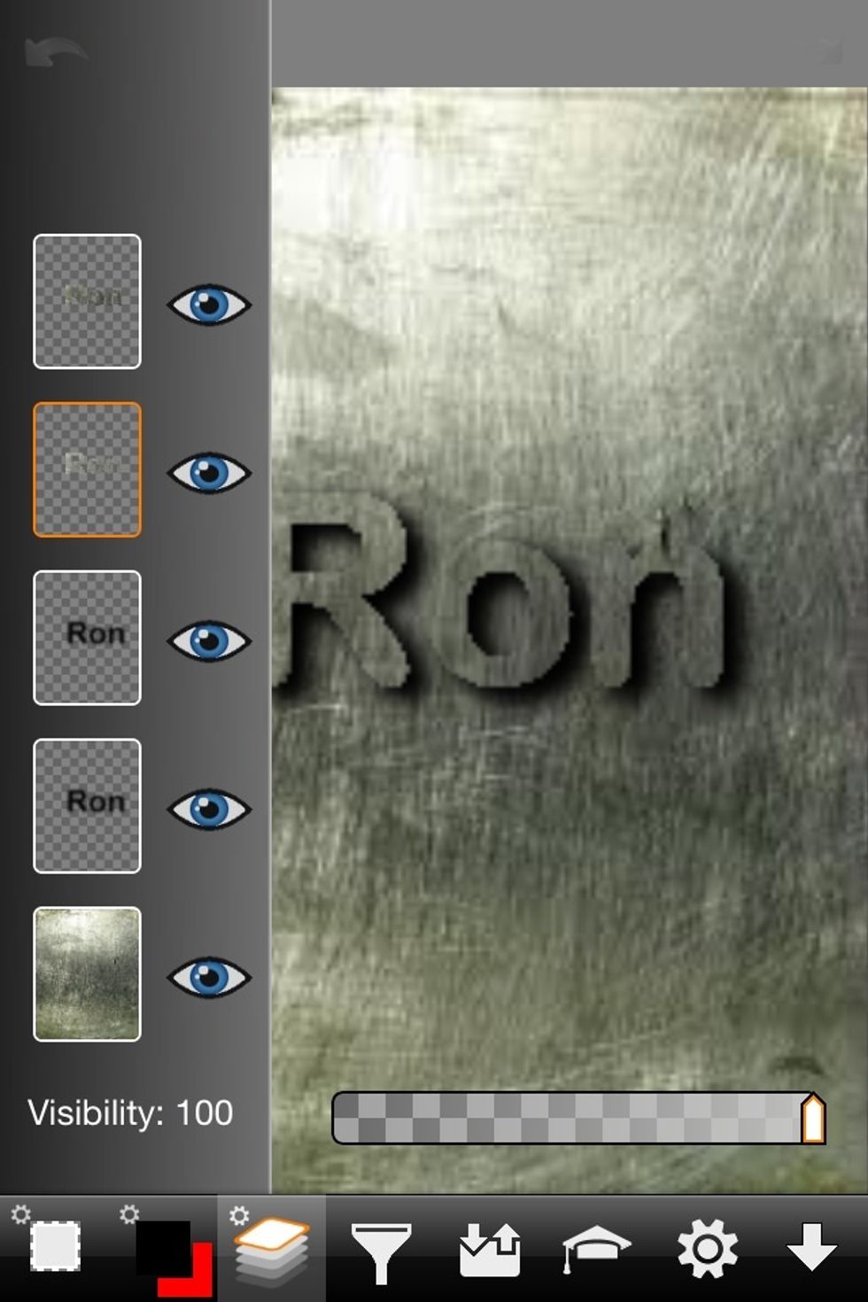 Then move the "bright text layer" below the main text layer. The brightened layer is now hidden.