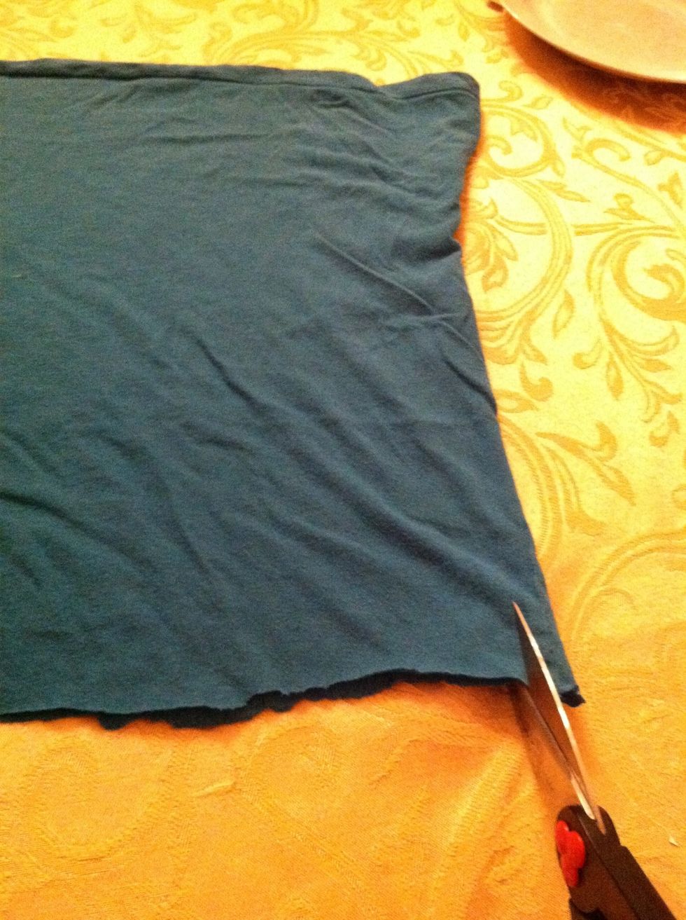 Then on the side you just cut, make strips of fabric just a little bit shorter than you want your fringe to be. If your not sure how long, cut them shorter rather than longer.