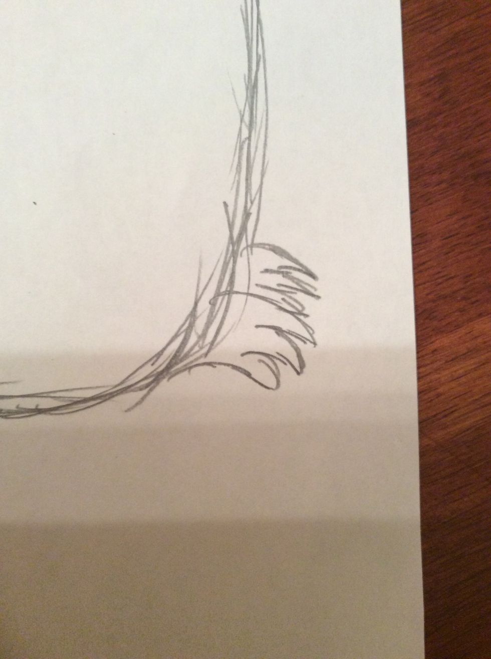 Then on top of the first line connecting to the first point of the shape you have drawn, draw another three pointed shape. Refer to the picture.