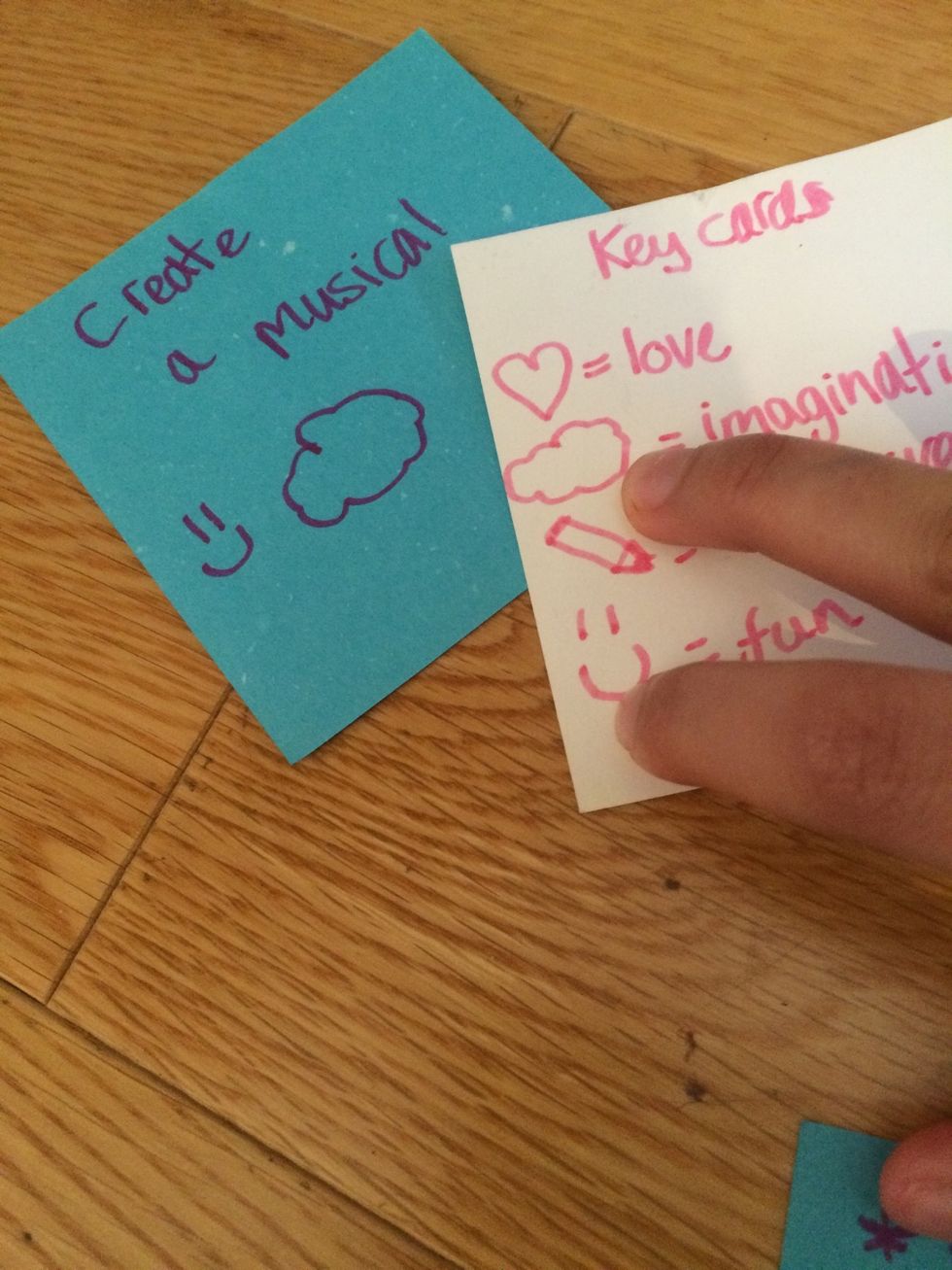 Then on your key card see what symbol refers to that then draw it below. Ex. Fun and imagination = \ud83d\ude00 and \ud83d\udcad