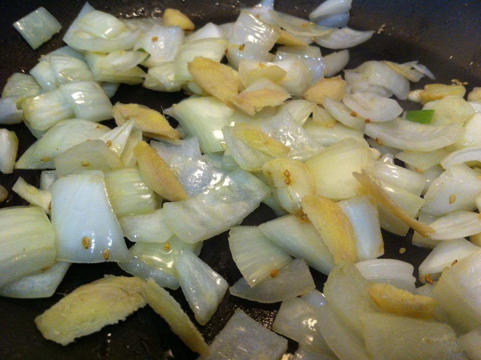 Then onions, then ginger, then sesame seeds