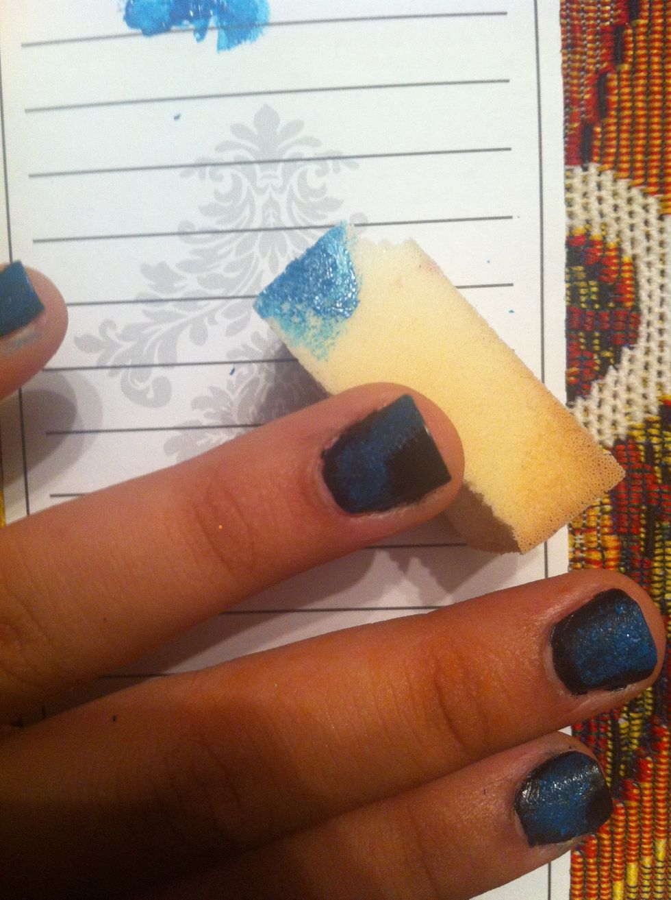 Then pat it onto your nails in different patterns like in an actual galaxy:)