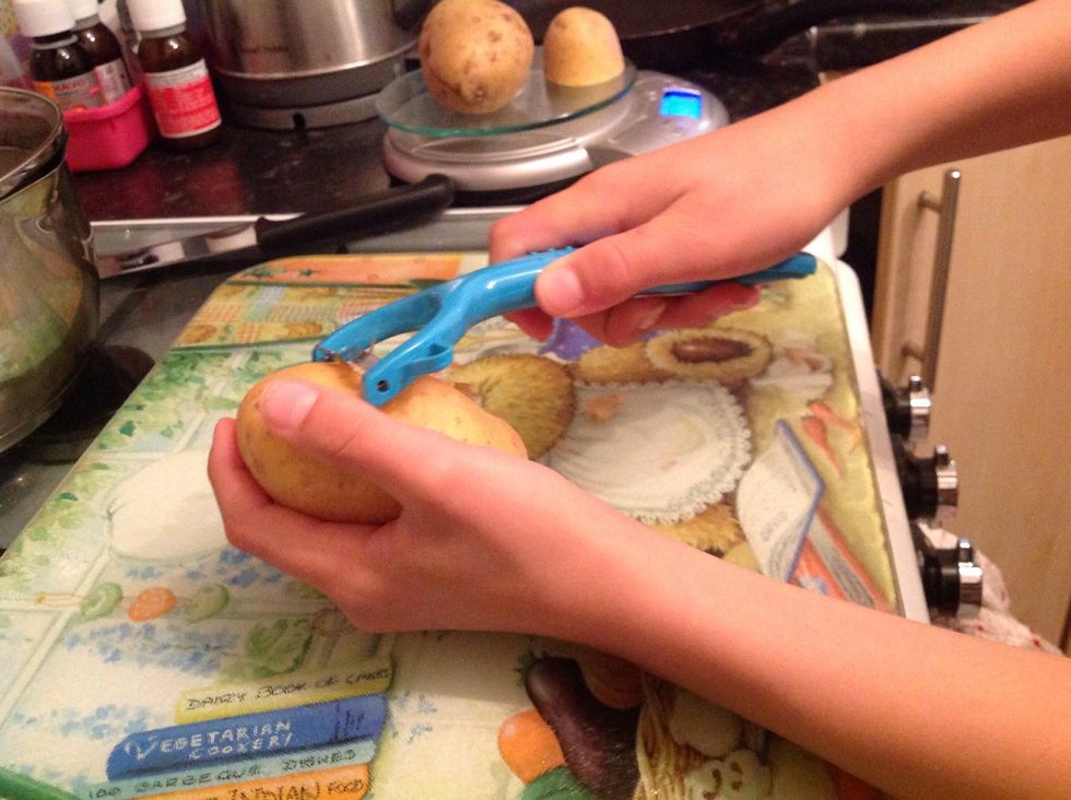 Then peal all of your potatoes