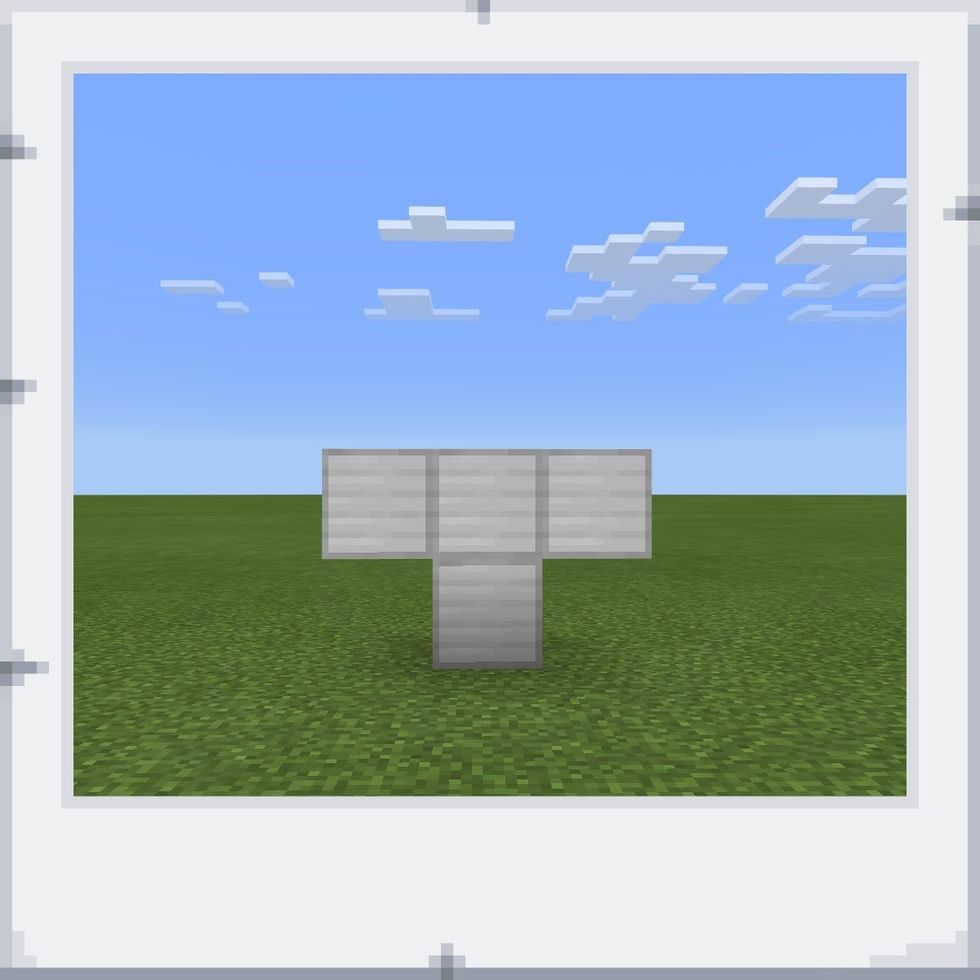 Then, place a block of iron on the right of the block you placed in step two.