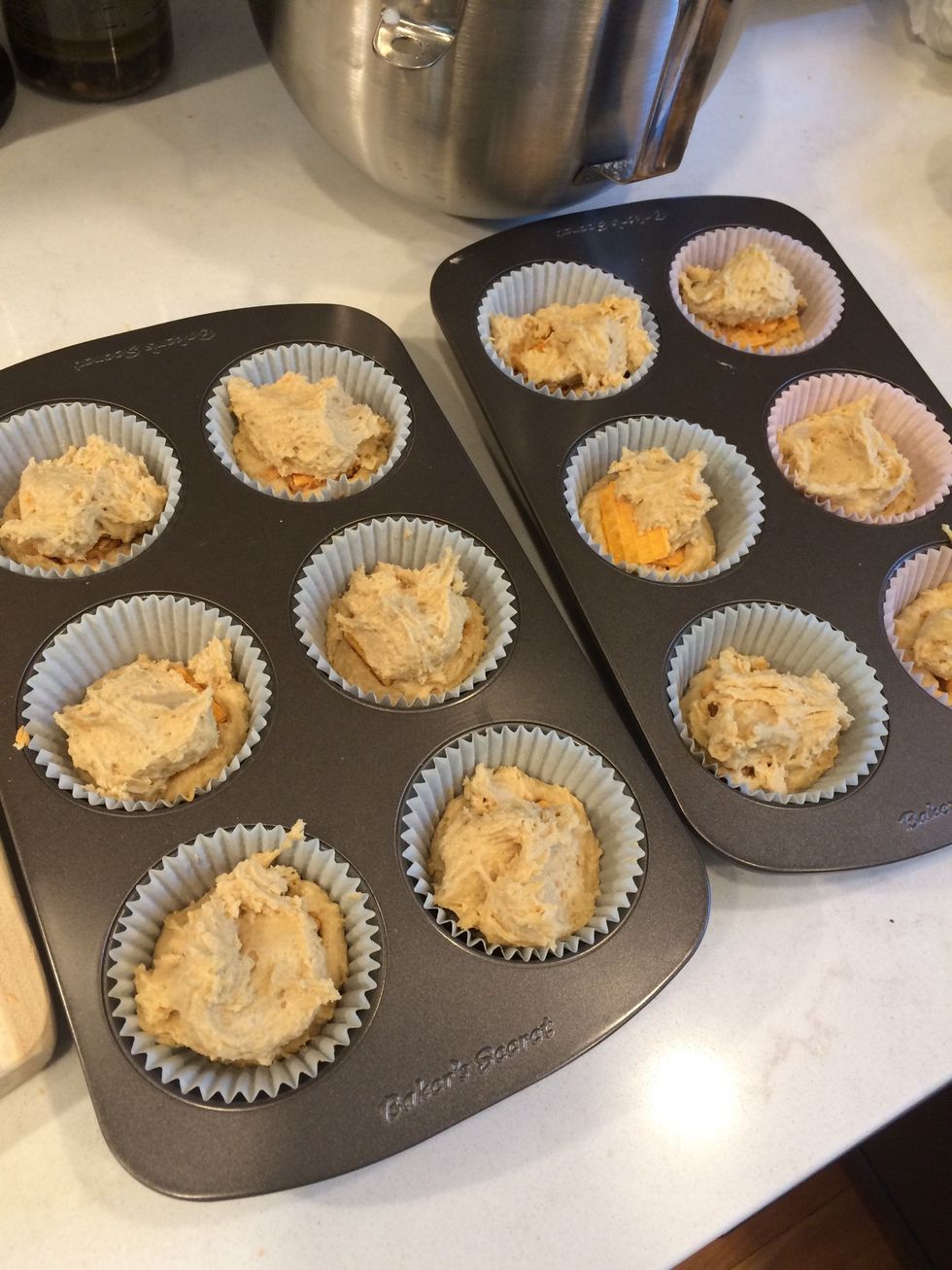 Then place a smaller amount of batter on top!