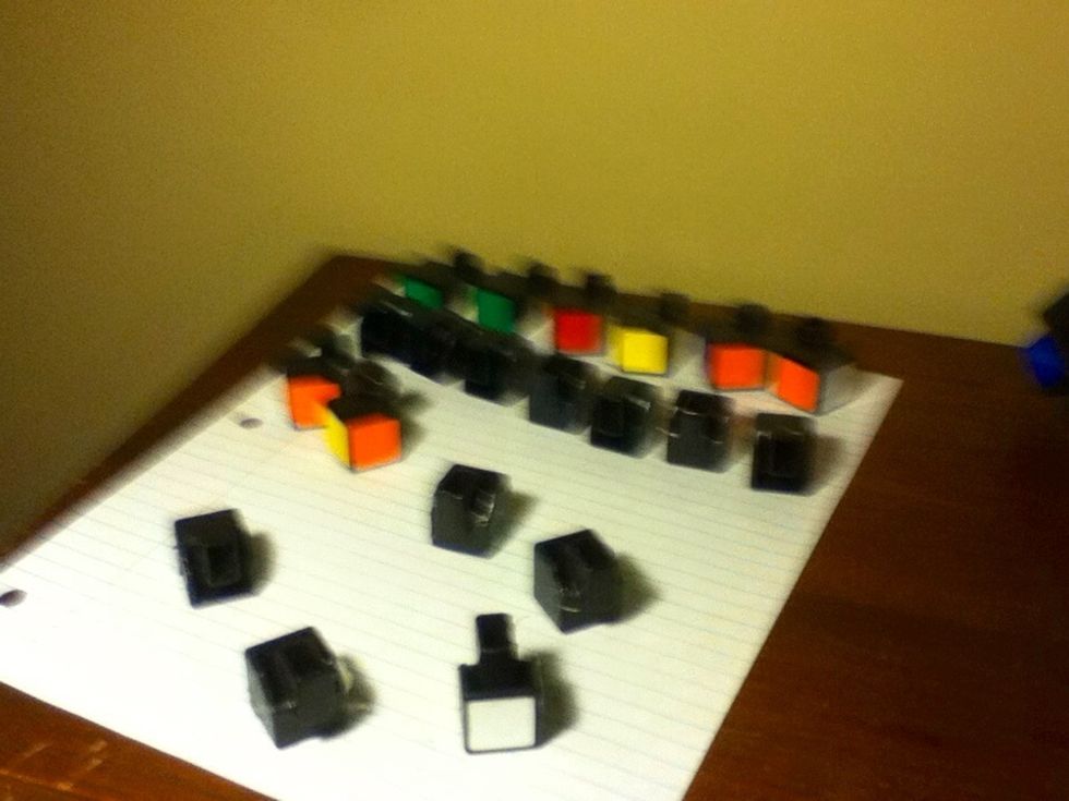 Then place all the lubed blocks on the piece of paper sticker-side down