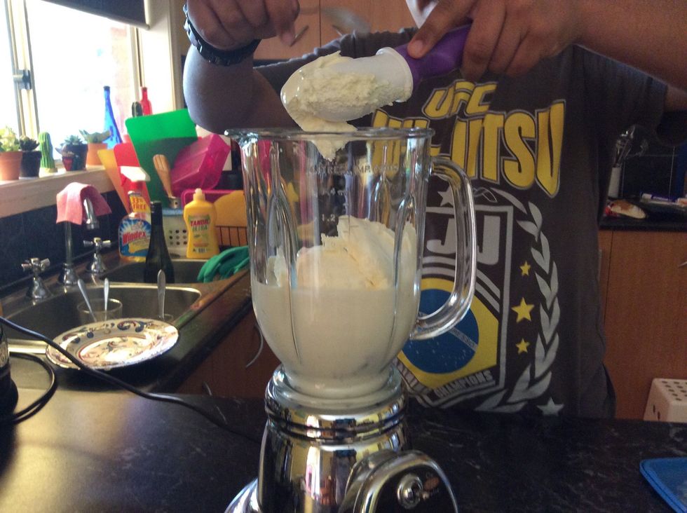 Then place each scoop of ice cream in the blender.