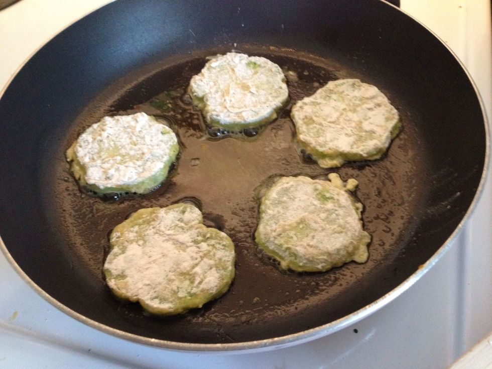 Then place in pan with a generous amount of olive oil over low to medium heat.