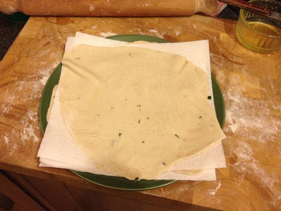 Then place on to paper towel separating each chapatti. Repeat this for each ball of dough. Then place in fridge until you are ready to cook!