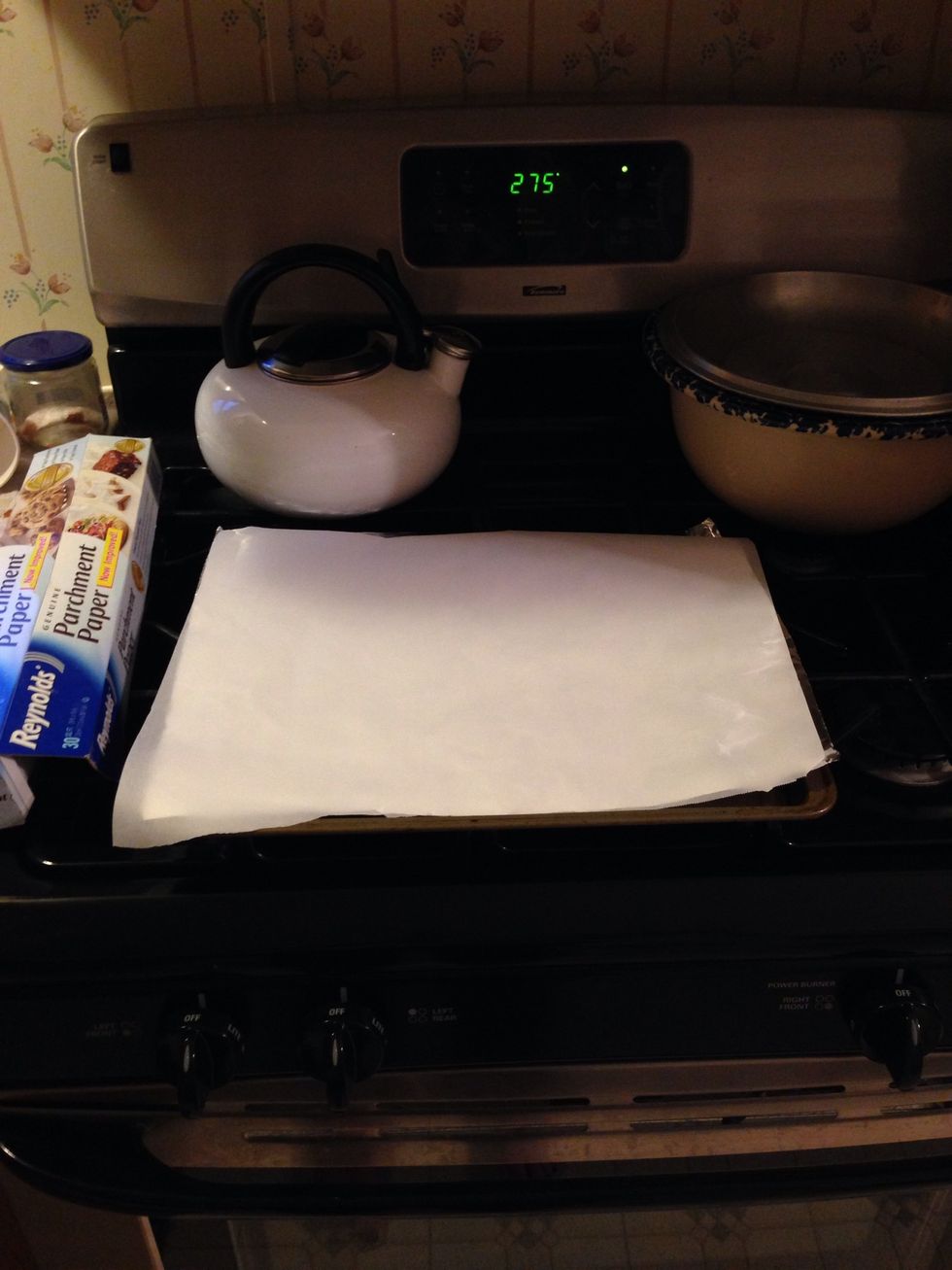 Then place parchment paper over the foil and spray lightly with non-stick cooking spray