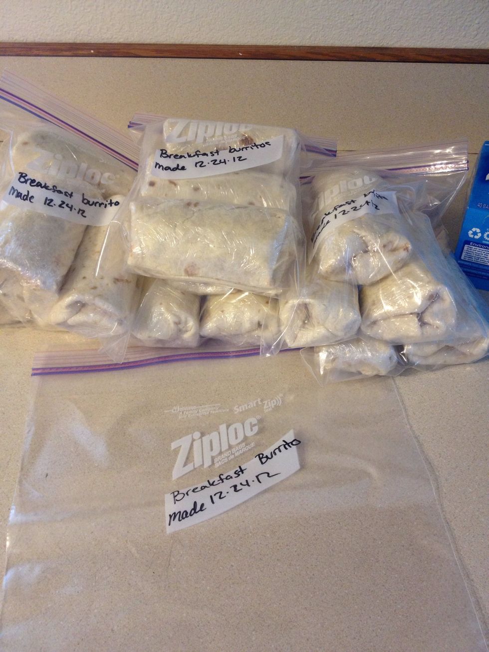 Then place smaller bags into a larger one. The double bagging will help prevent freezer burn. You can reuse the bags when you make another batch later.