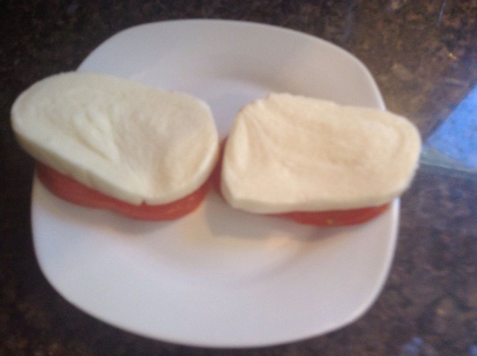 Then place the cheese right on top of the tomatoes.