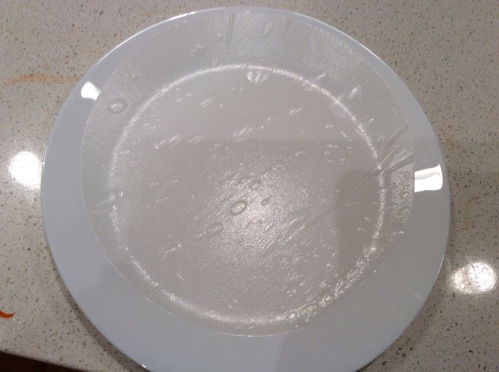 Then place the rice paper on a plate so you can put on the things you want