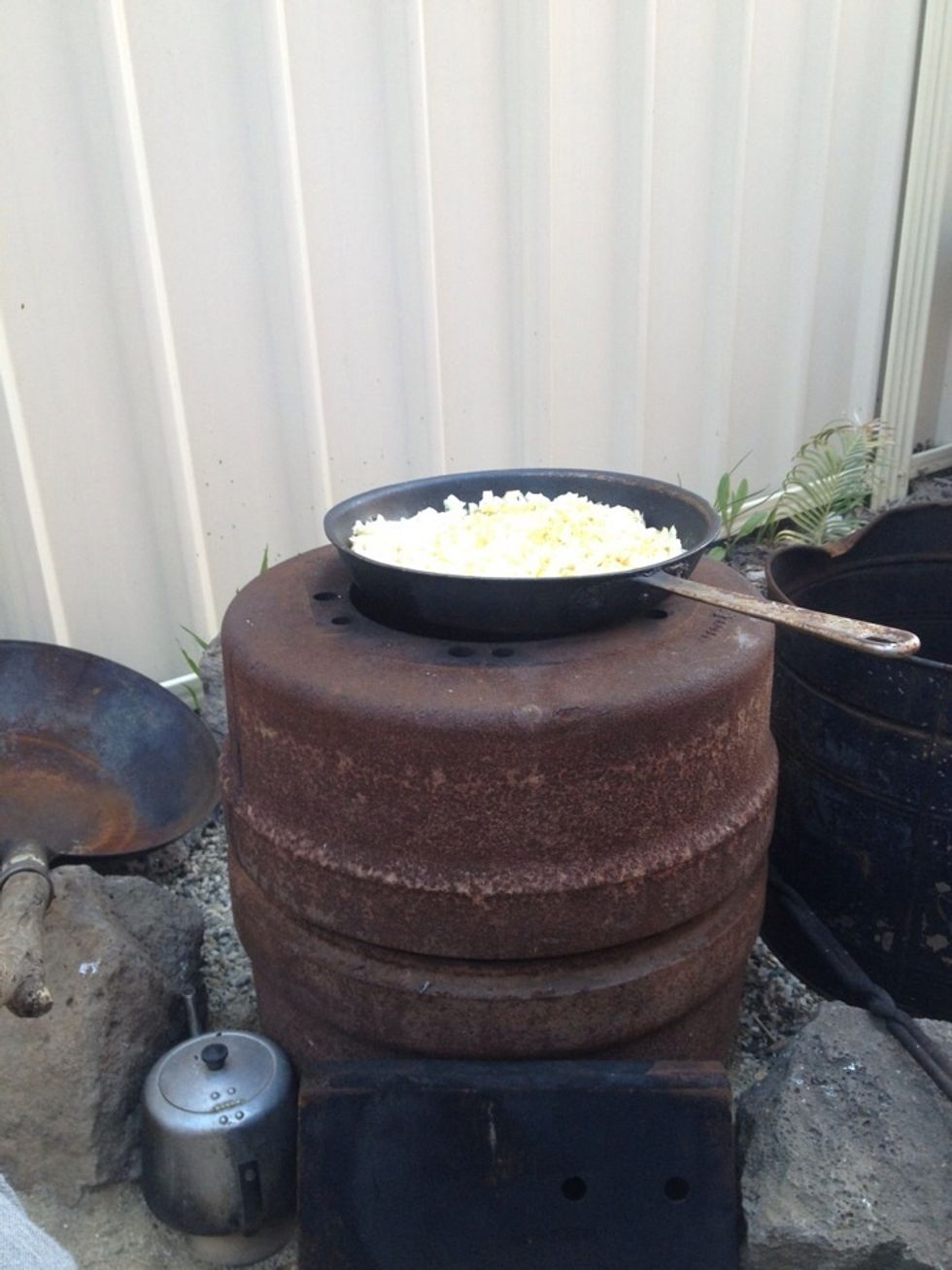Then place your frypan on your wood BBQ/Stove
