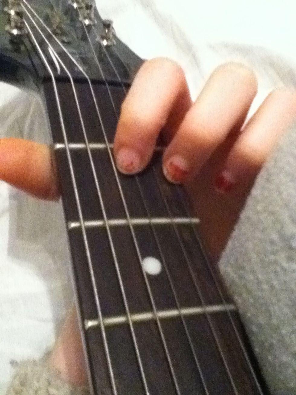 Then place your middle finger at the last string. (the E)