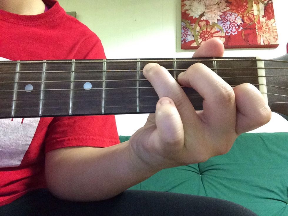 Then place your ring finger on the A string on the third fret.