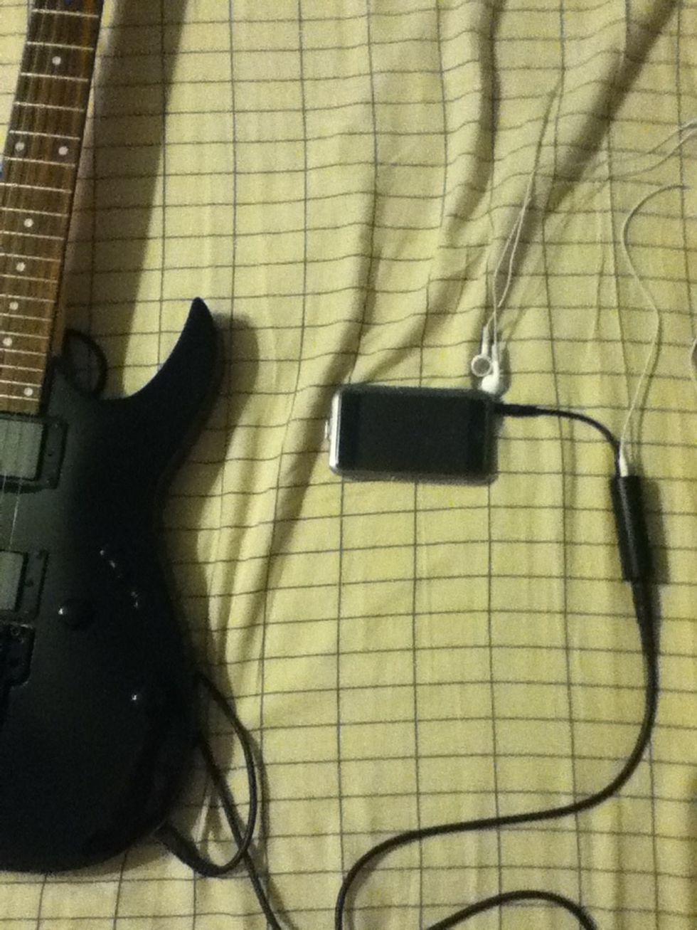 Then plug the iRig into your iPod and the other side into your guitar using a guitar cable. Also connect your headphones