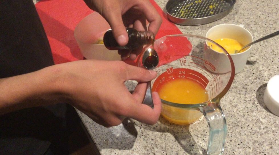 Then poor the Orange juice into a jug then add vanilla and mix
