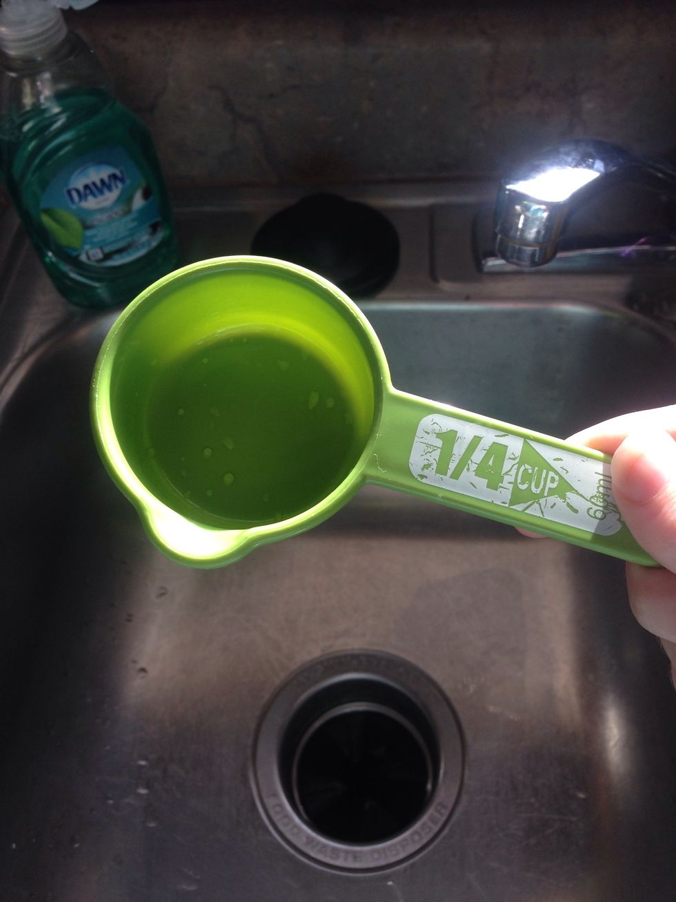 Then Pour 1/4 a cup of water in the same container