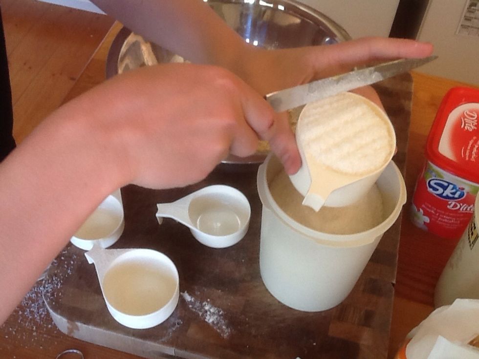Then pour 1 cup of coconut into the bowl.