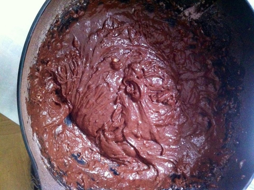 Then pour it into the dry, choclate, yearh you know what i mean mixture. OMG!