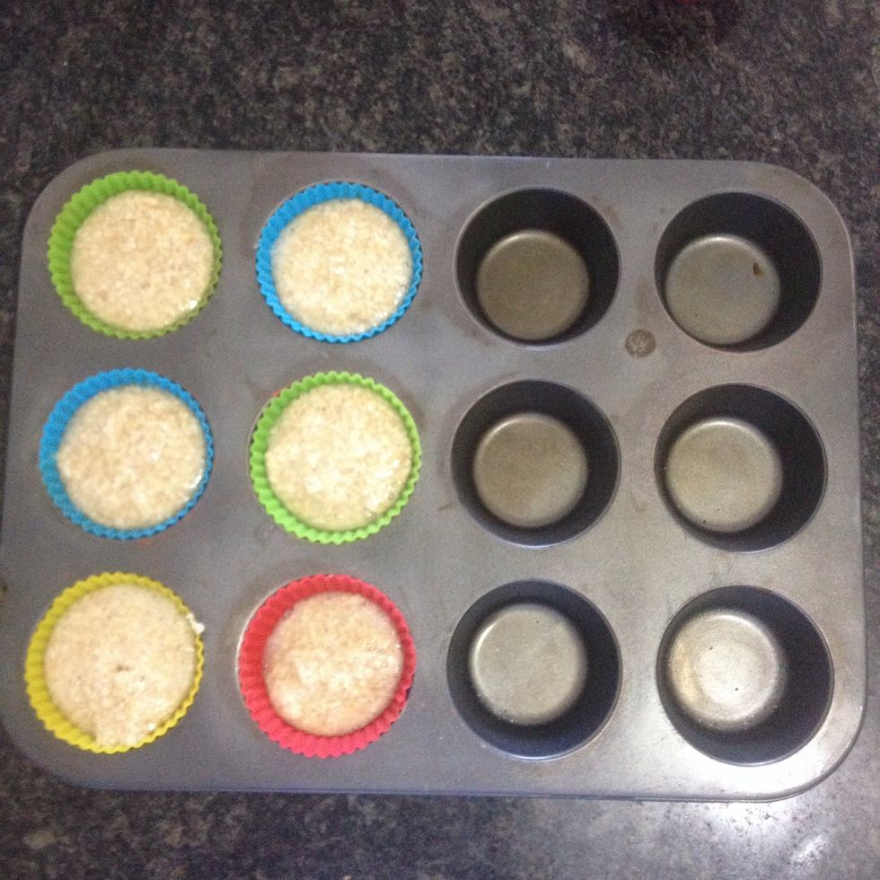 Then pour more dough mixture until you fill 3/4 of the cup.