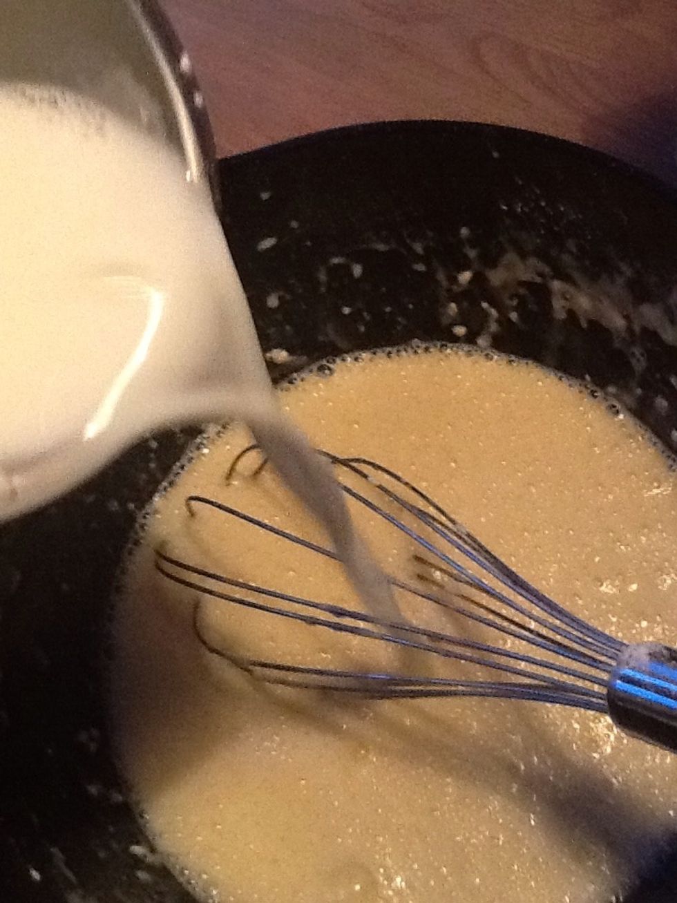 Then pour the rest of the milk.