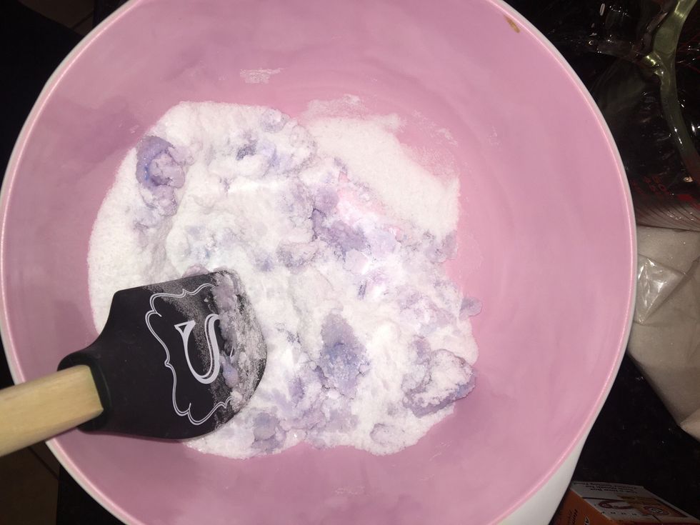 Then pour the wet ingredients into the bowl with the dry ingredients.