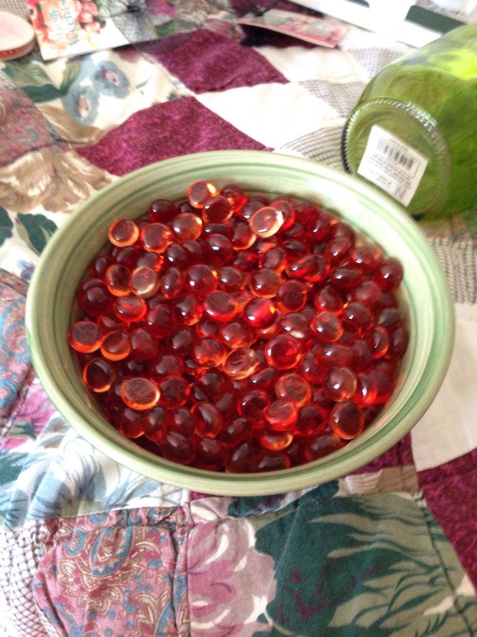 Then pour your 3 bunches of marbles into the Mason jar.