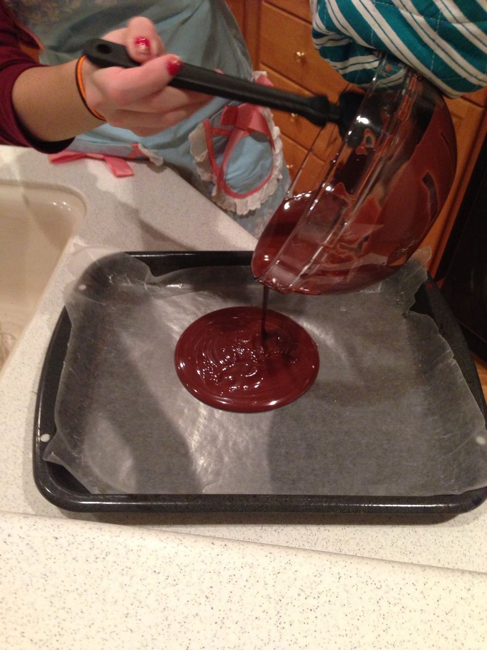Then pour your chocolate onto the tray