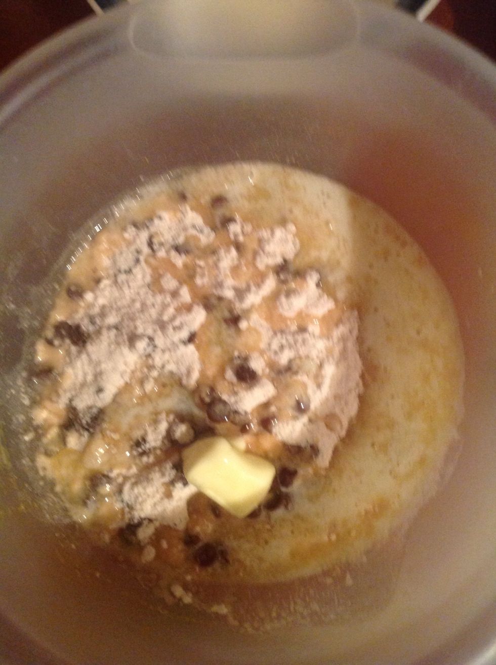 Then put cookie mix along with 1 tbs of water and 1/4cup of softened butter