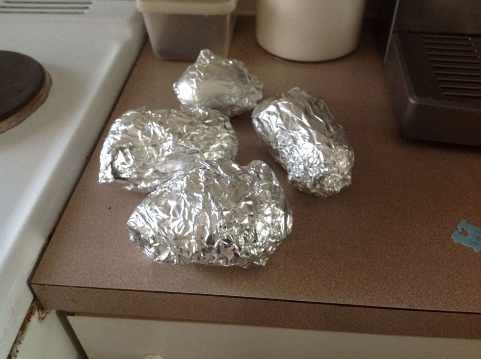 Then put foil on as many potatoes as you want