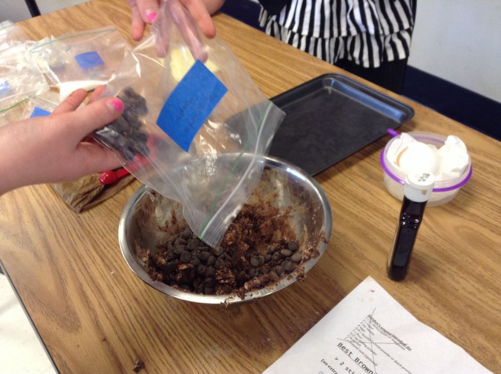 Then, put in chocolate chips.