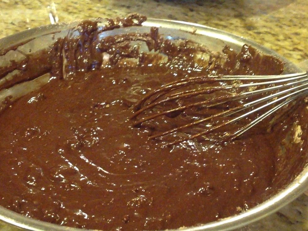 Then put in the brownie mix and blend together