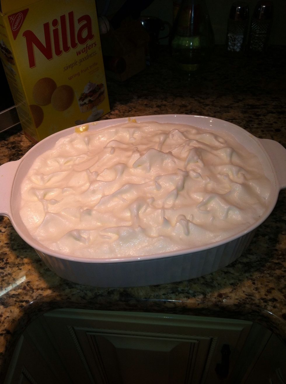 Then put into the oven, back 10 to 12 mins or until meringue is golden