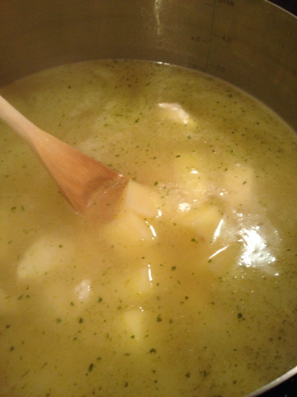 Then put the potatoes in and wait till the water starts boiling again.