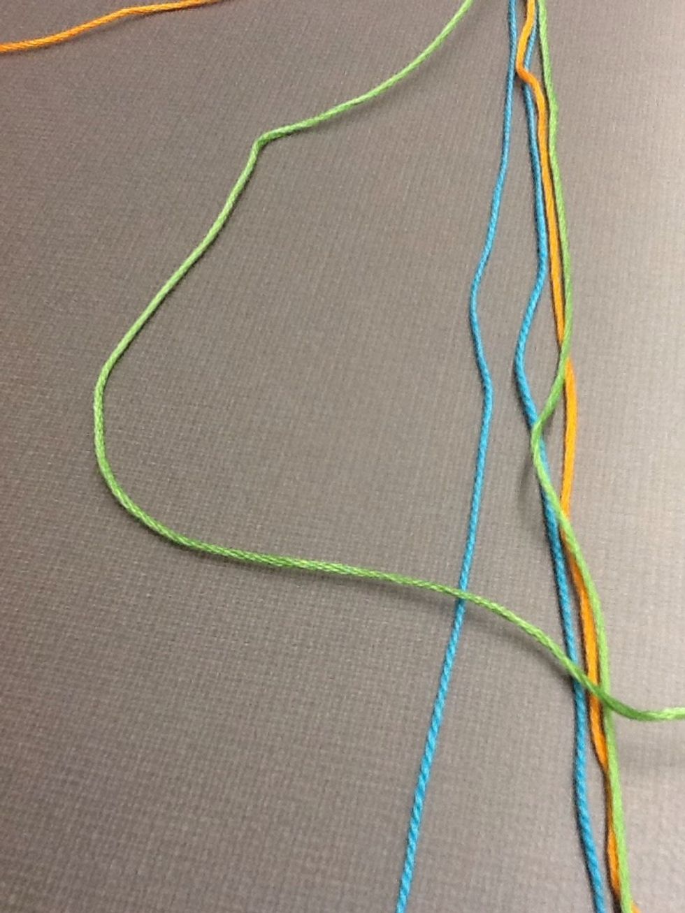 Then put the the first colour(green) over the third string(blue)