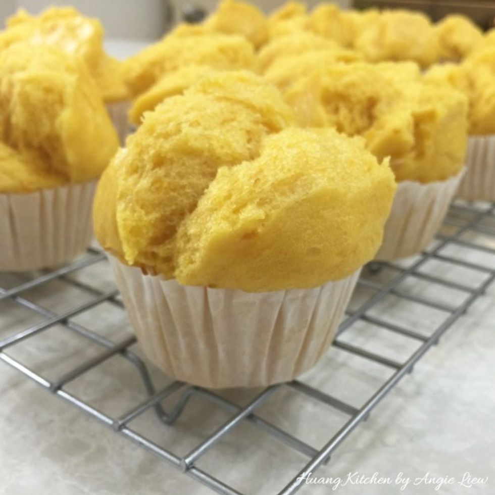 Then quickly remove the steamed pumpkin muffins from the pudding cups to cool completely on cooling rack.
