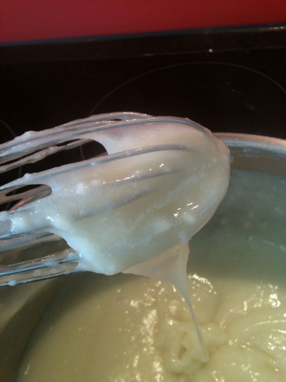 Then reheat the mixture again and whisk steadily. Otherwise the paste will scorch...:/ you can see that the paste gets more and more transparent and looks milky. That's how it should be!:)