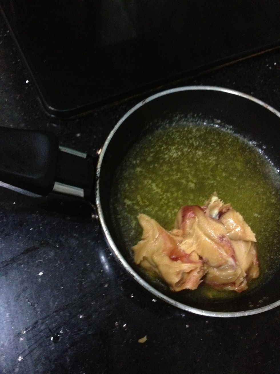 Then remove from heat and add in peanut butter/nutella. I used smooth and it had a little jam it in. My sister likes it that way. :)