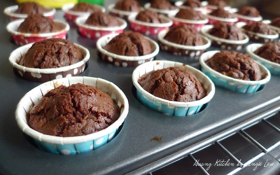 Then remove the muffins from the oven to cool on cooling rack.