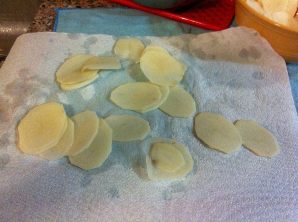 Then rinse the slices with cold water, and dry them up with paper towel.