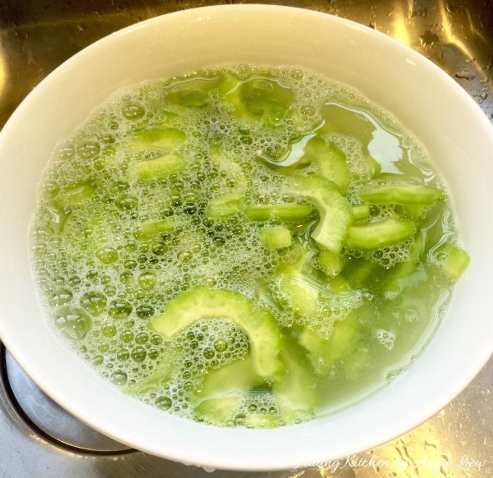 Then rinse with water to get rid of the bitter taste and set aside.