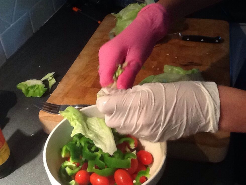 Then rip them up into even smaller pieces over the bowl.