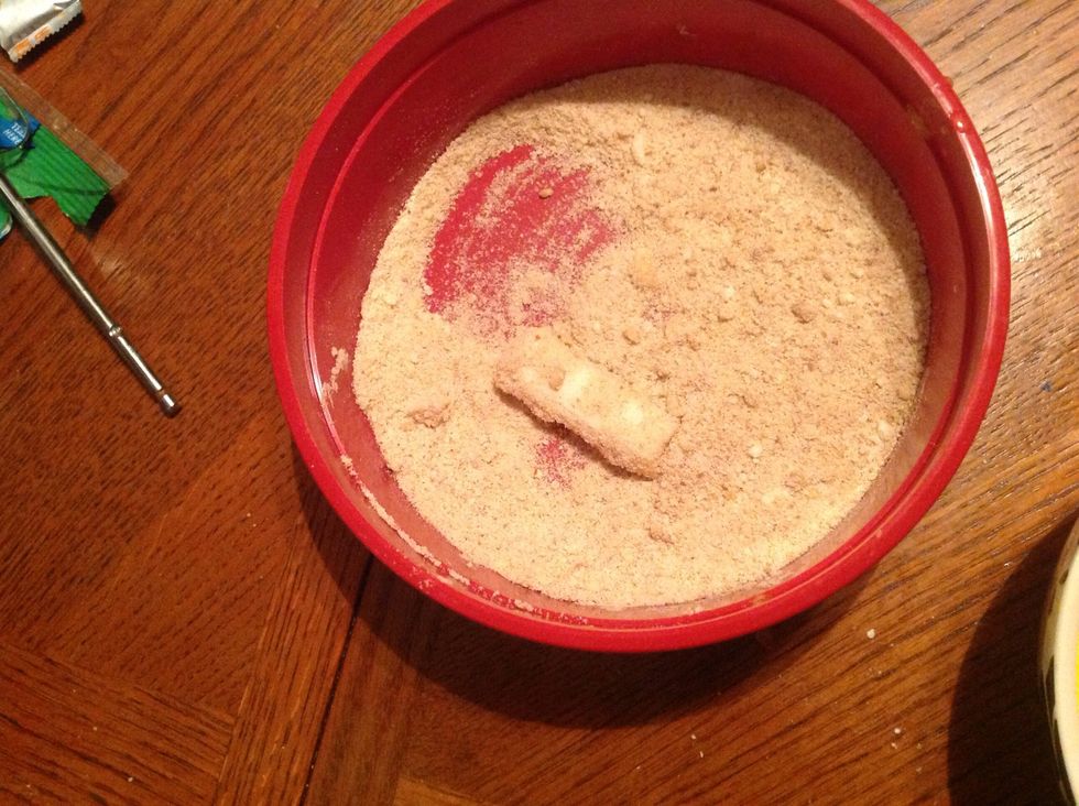 Then roll it in the bread crumbs