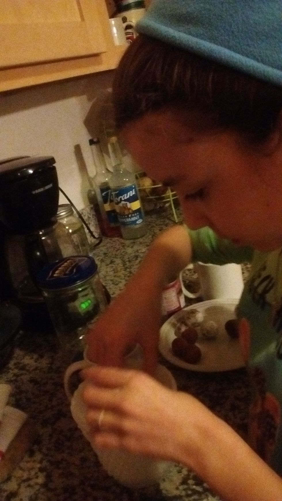 Then roll the fried donuts in powdered sugar.Let cool so you can eat them!